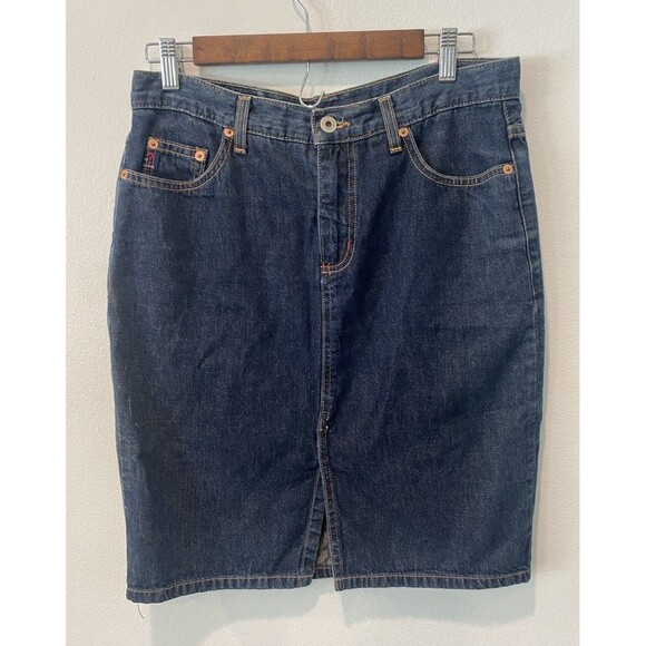 Vtg Y2K GUESS JEANS Denim Skirt Women's Sz 29 Blue Pencil Front Slit High Waist - Picture 1 of 9